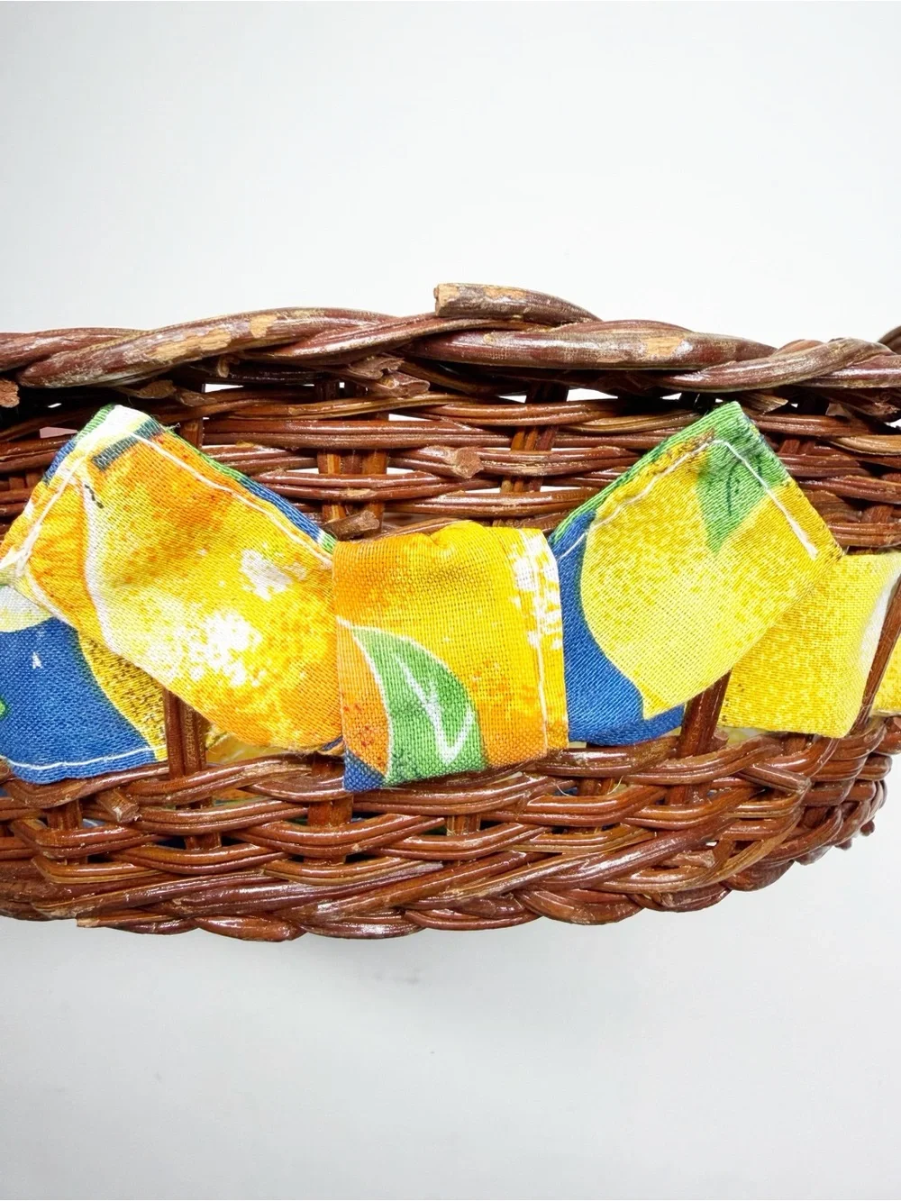 Vintage Rattan Lined Fruit Bread Baskets Lemon Orange Peach Pear